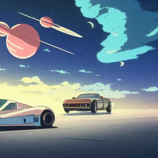 JDM Cars in Space: Ghibli Anime Style