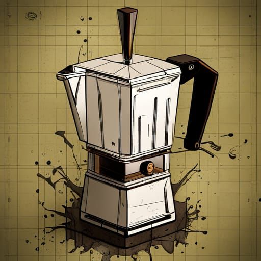 Blueprint of a moka pot, with measurements, black schematic ...