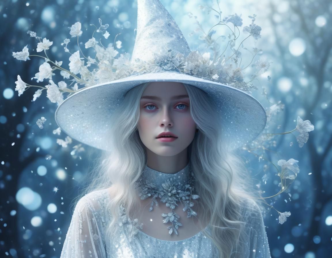 Ethereal White Witch in Surreal Abstract Art
