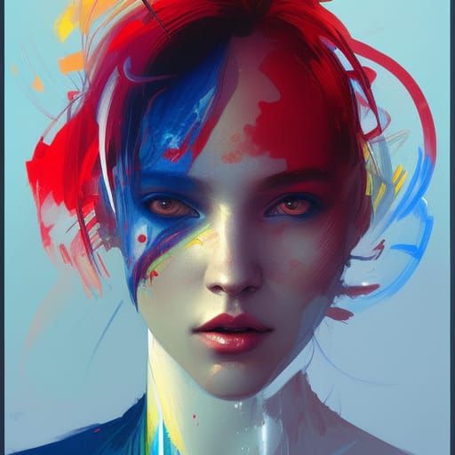 Modern Portrait in Red, Blue and Yellow