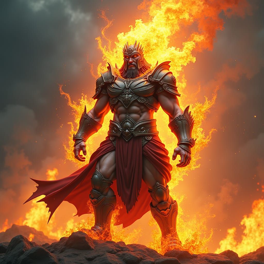 Flaming Warrior: A Detailed Matte Painting
