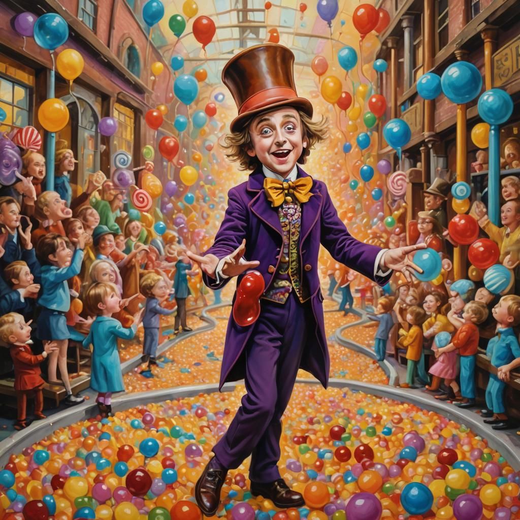 Willy Wonka in Candy Factory, Inspired by Burton and Seuss