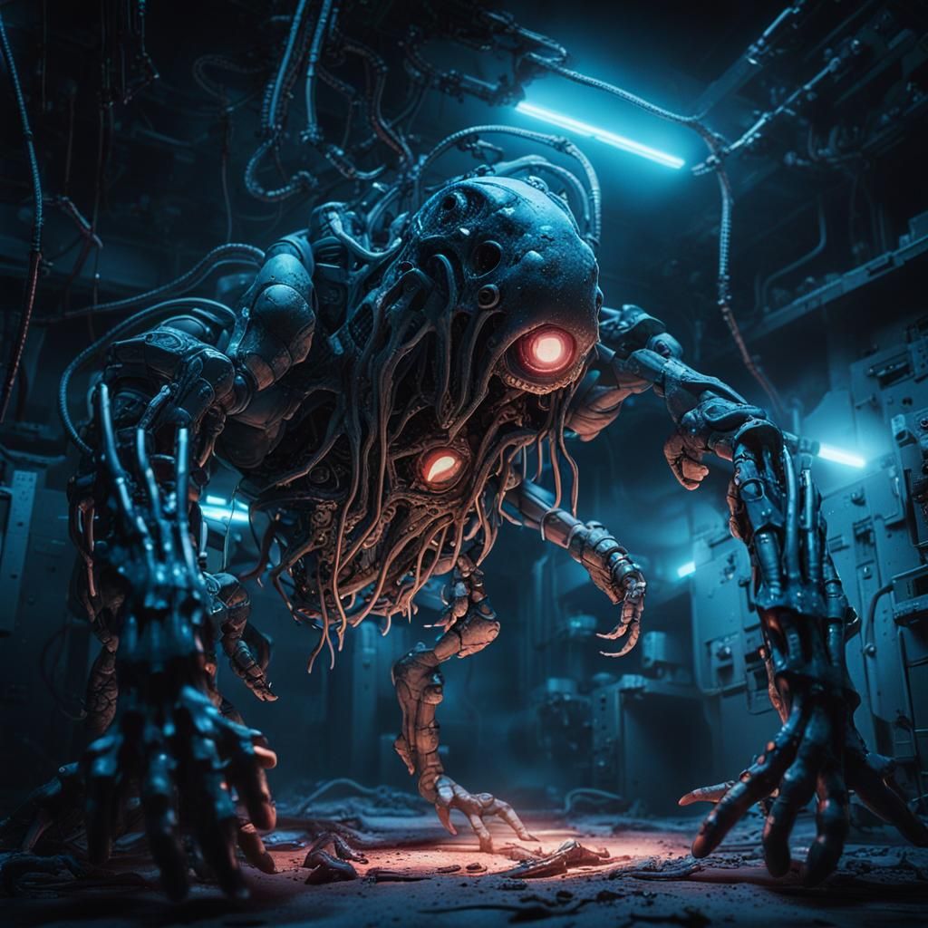 Biomechanical Horror Emerging in Abandoned Laboratory