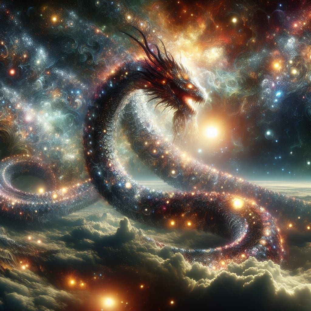 Galactic Serpent Devouring a Galaxy: Digital Matte Painting