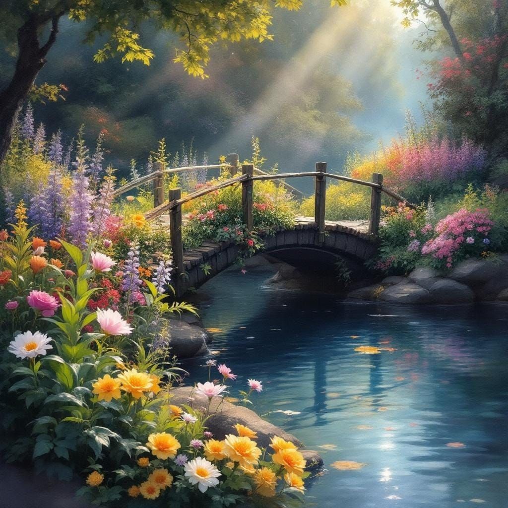 Fantasy Water Garden in Watercolor Style