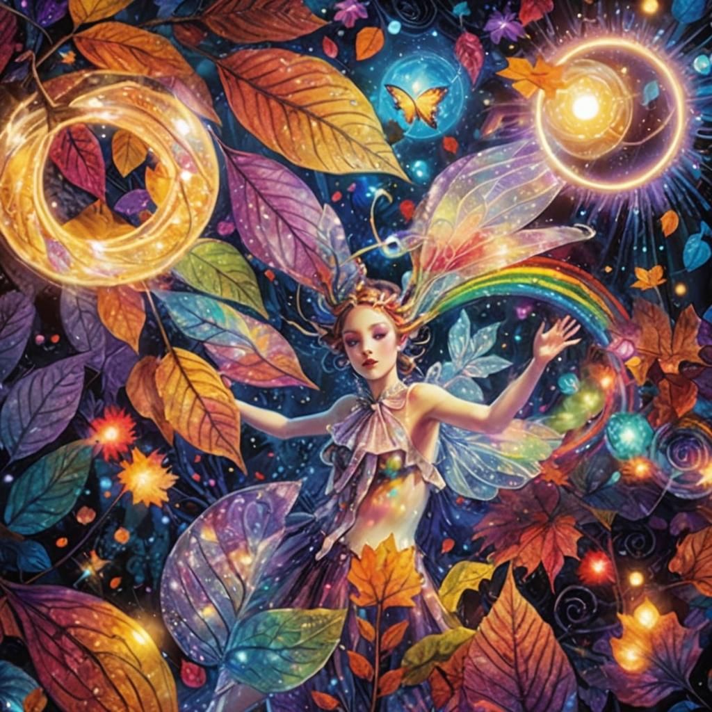 surreal autumn leaves,  Halloween , child's drawing of a dre...