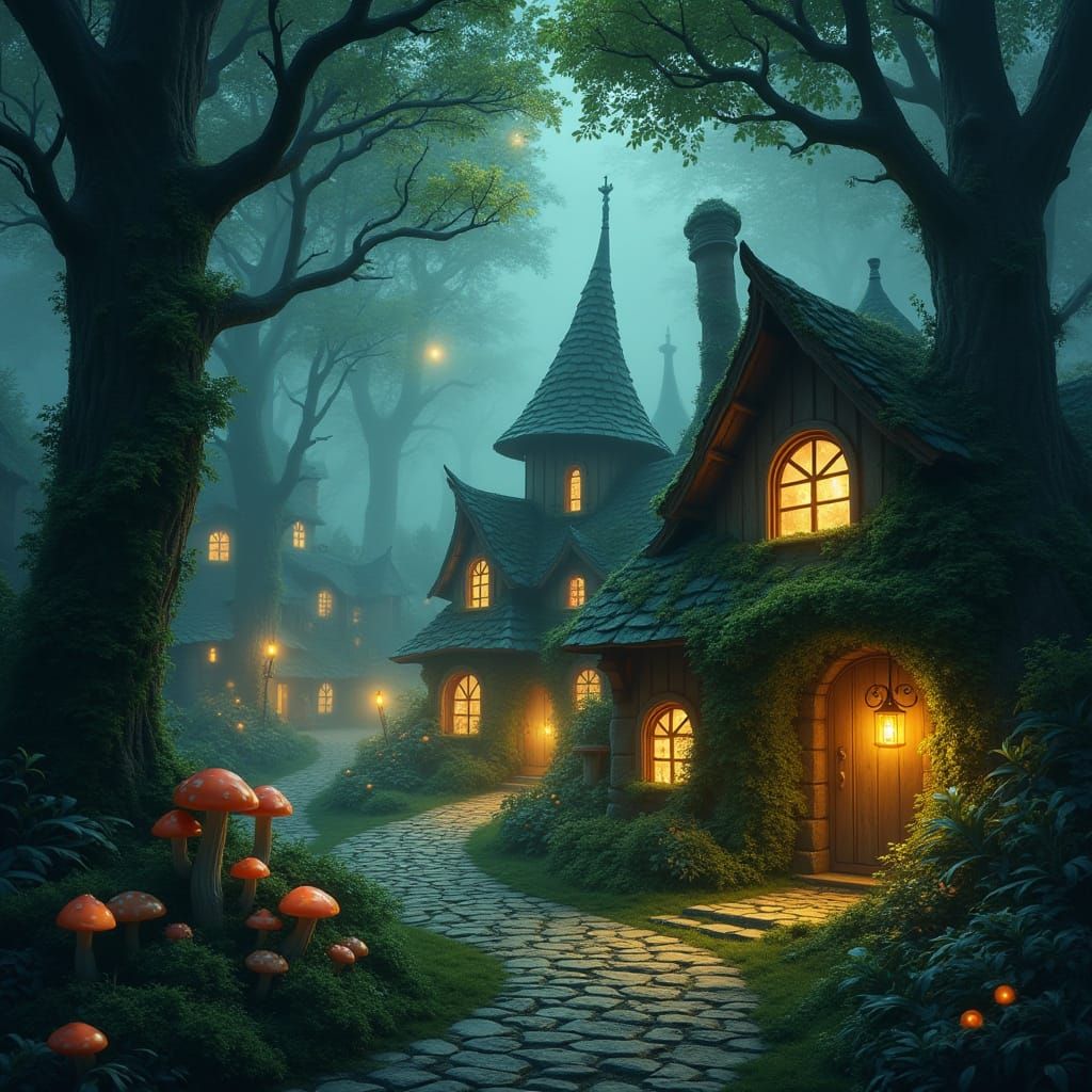 Enchanted Village in Ancient Forest: Ghibli Fantasy