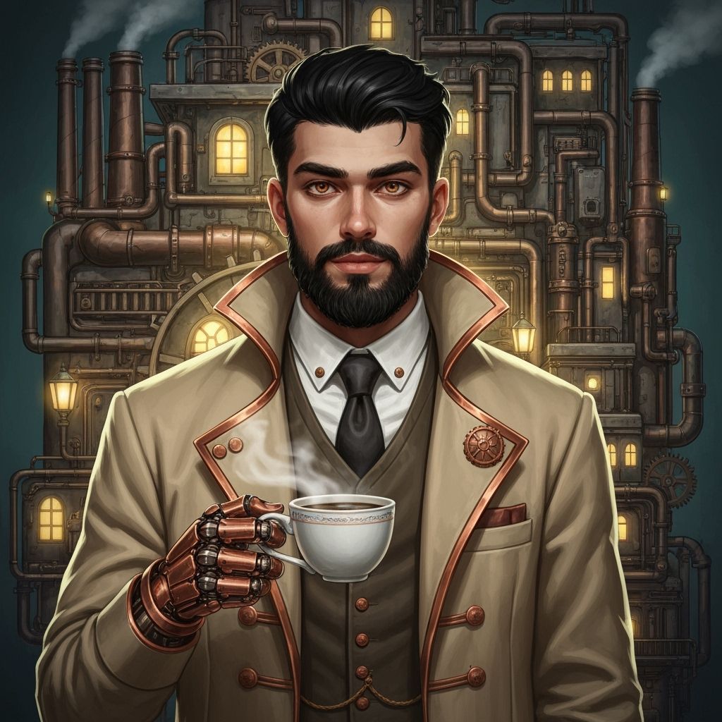 Steampunk Man Portrait with Mechanical Hand