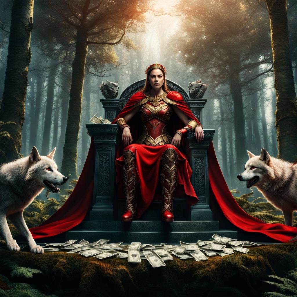 Artemis on Forest Throne with Wolves