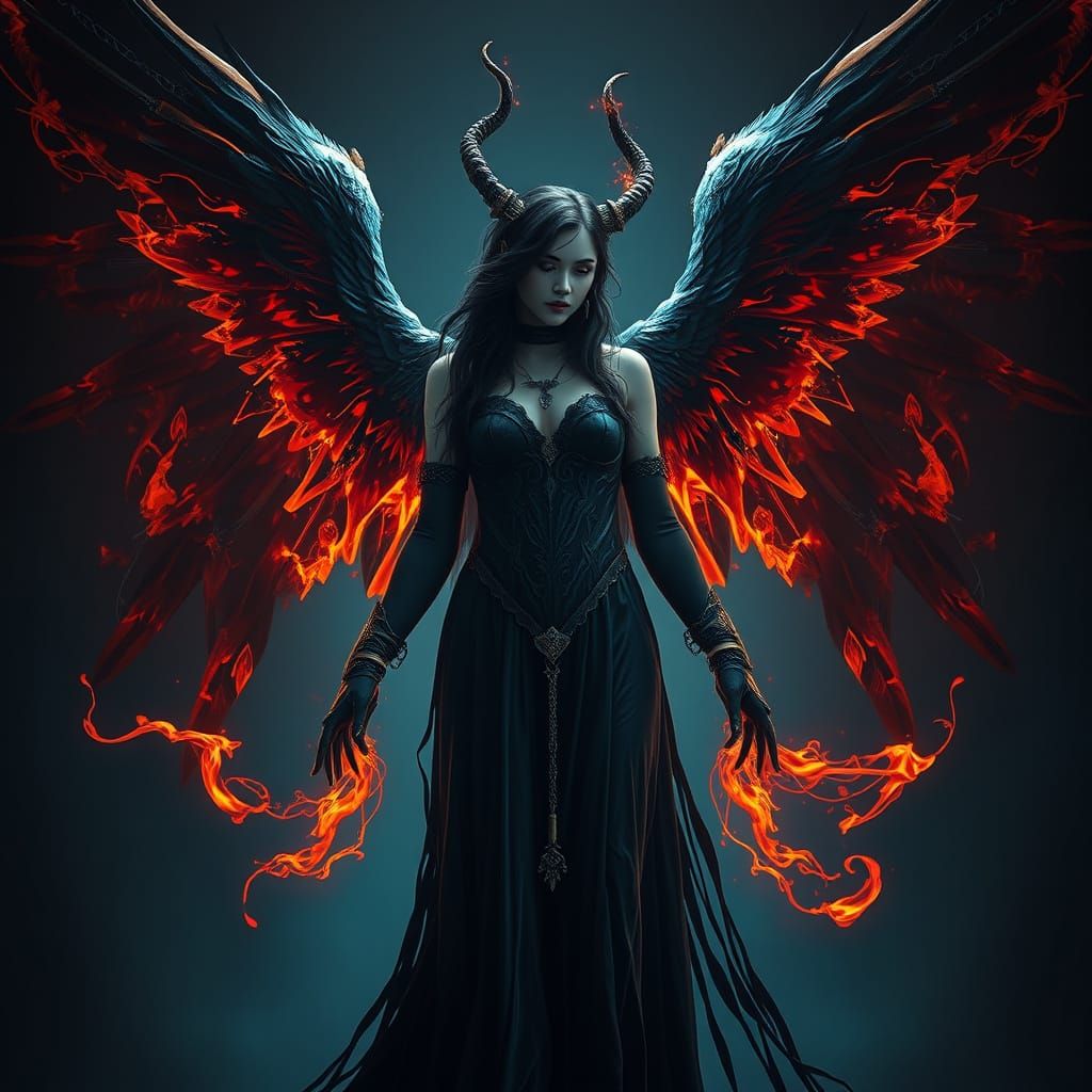 Gothic Angel with Fiery Wings: Matte Painting
