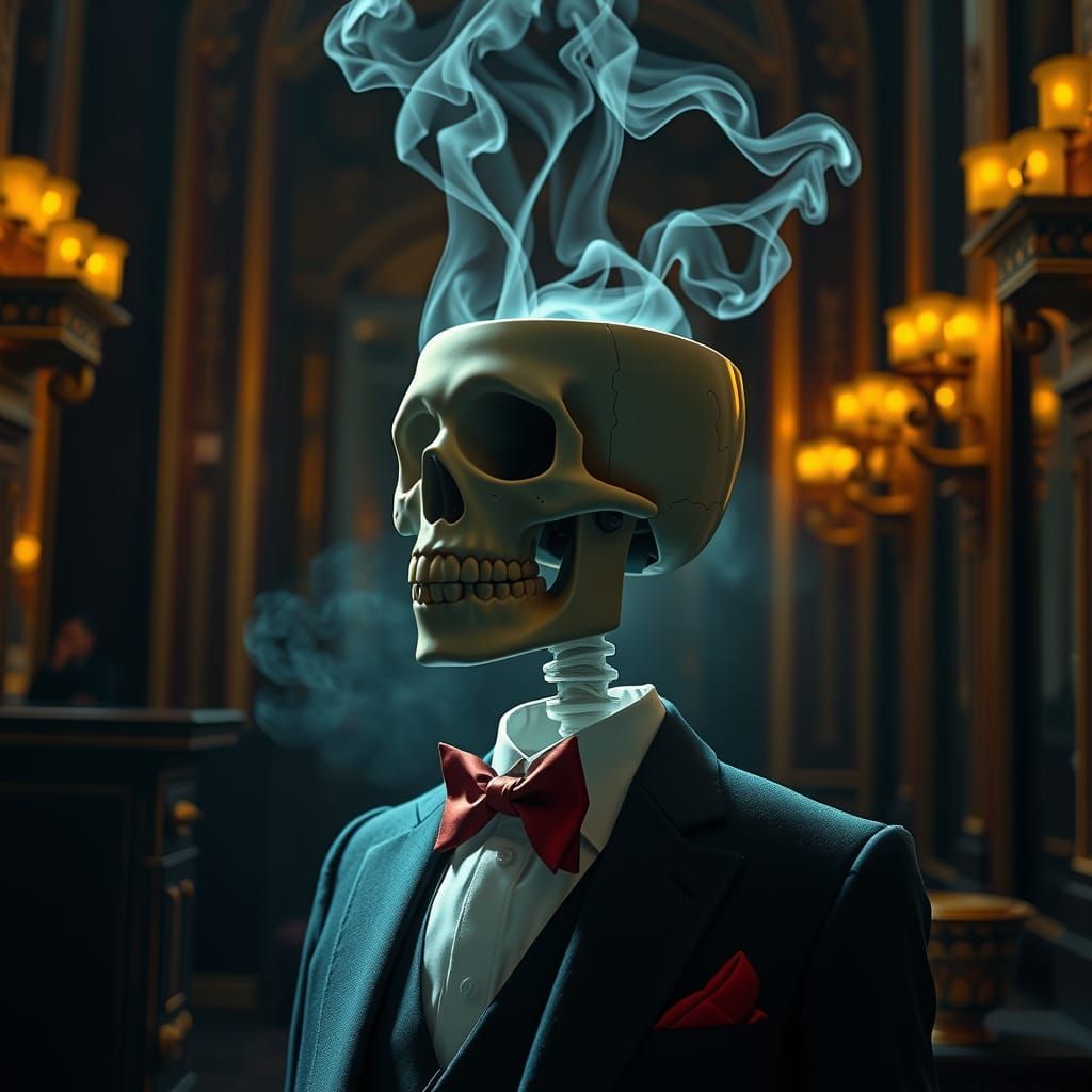Elegant Skeleton with Coffee Cup Head