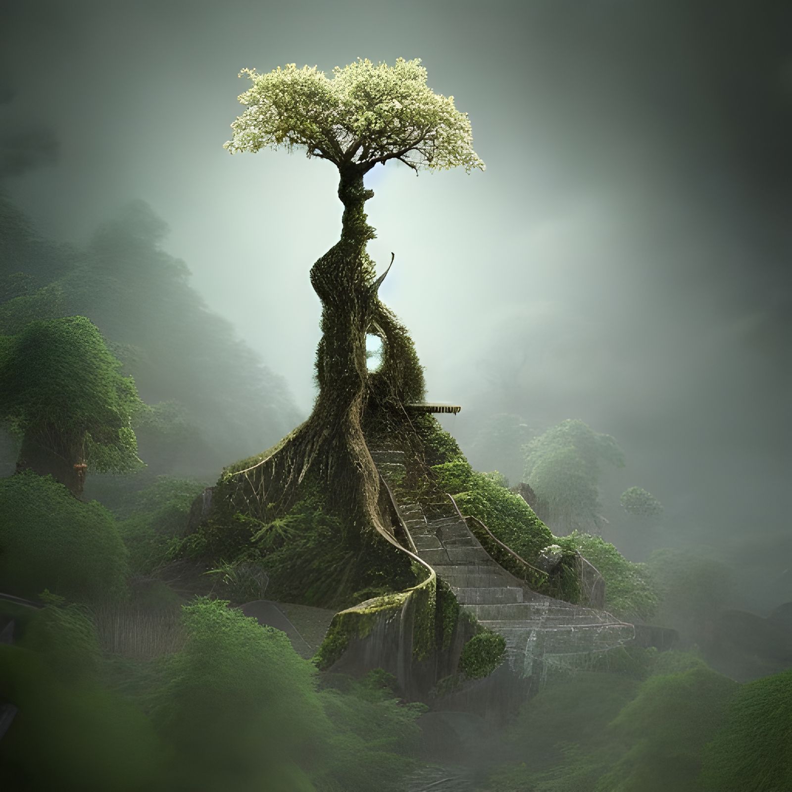Surreal Toilet Tree: Epic Digital Matte Painting