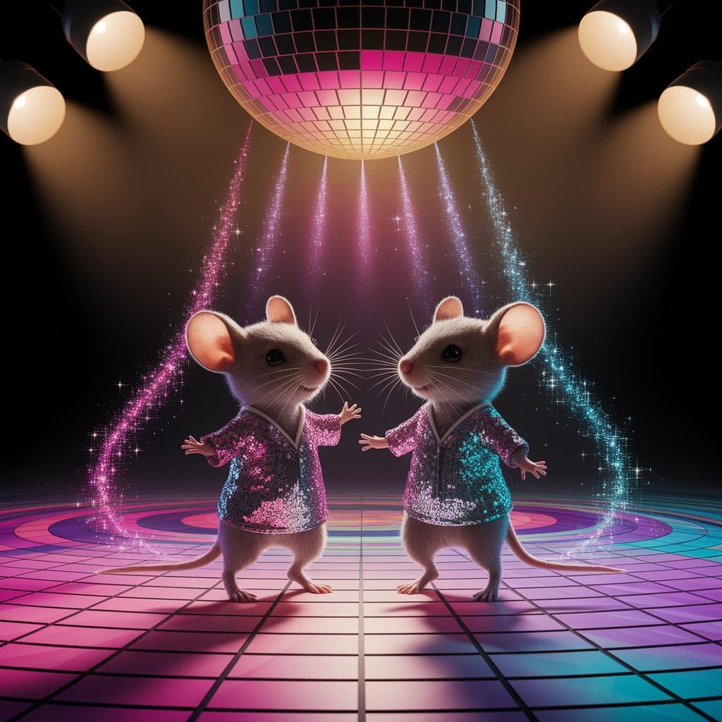 Shimmering Disco Mice Dance Under Glittering Ball