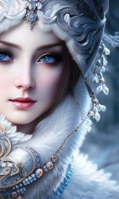 Elaborate Winter Ice Goddess Portrait in Hyperrealism