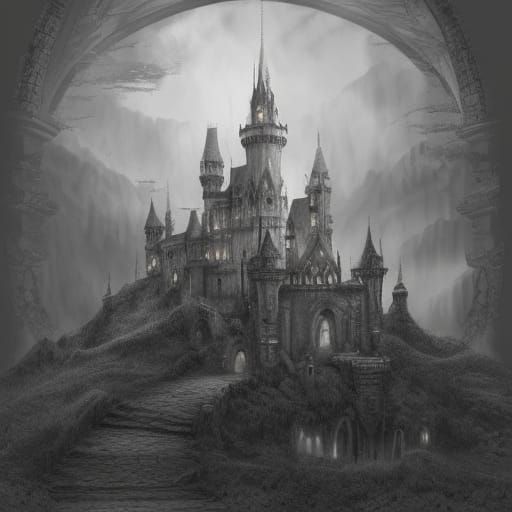 Realistic Castle Pencil Sketch: Detailed and Powerful