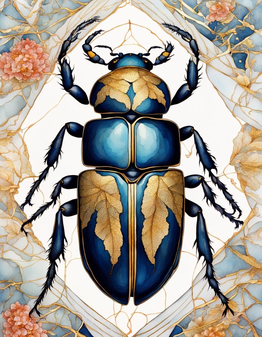 Fantasycore Kintsugi Beetle with Watercolor Wings