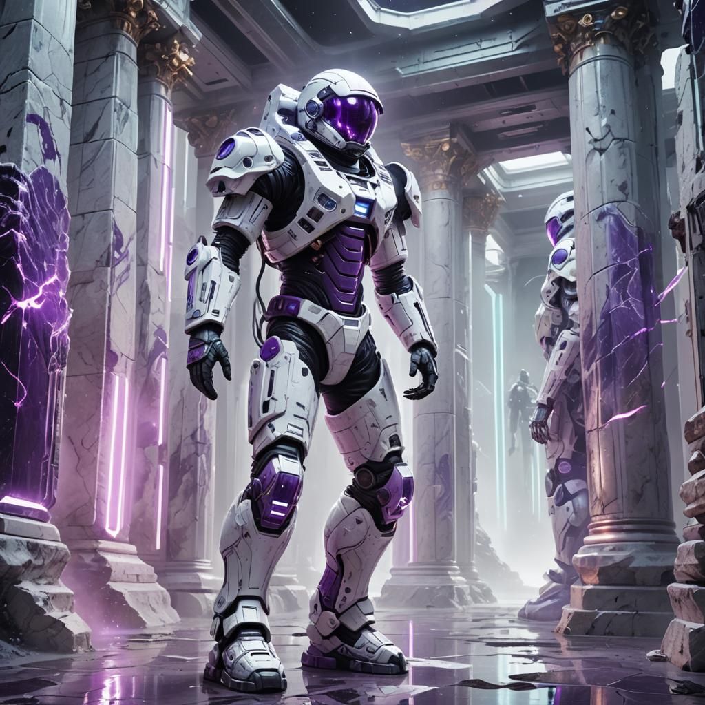 Biomechanical Astronaut in Marble Armor, Sci-Fi Illustration