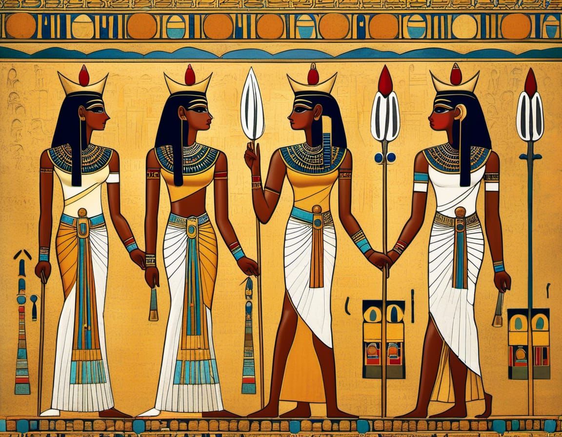 Egyptian Priestesses Worship in Ancient Palace
