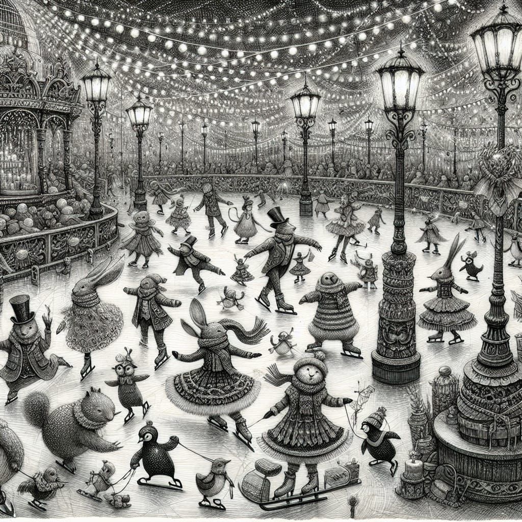Victorian-Style Winter Wonderland Ice Skating Scene