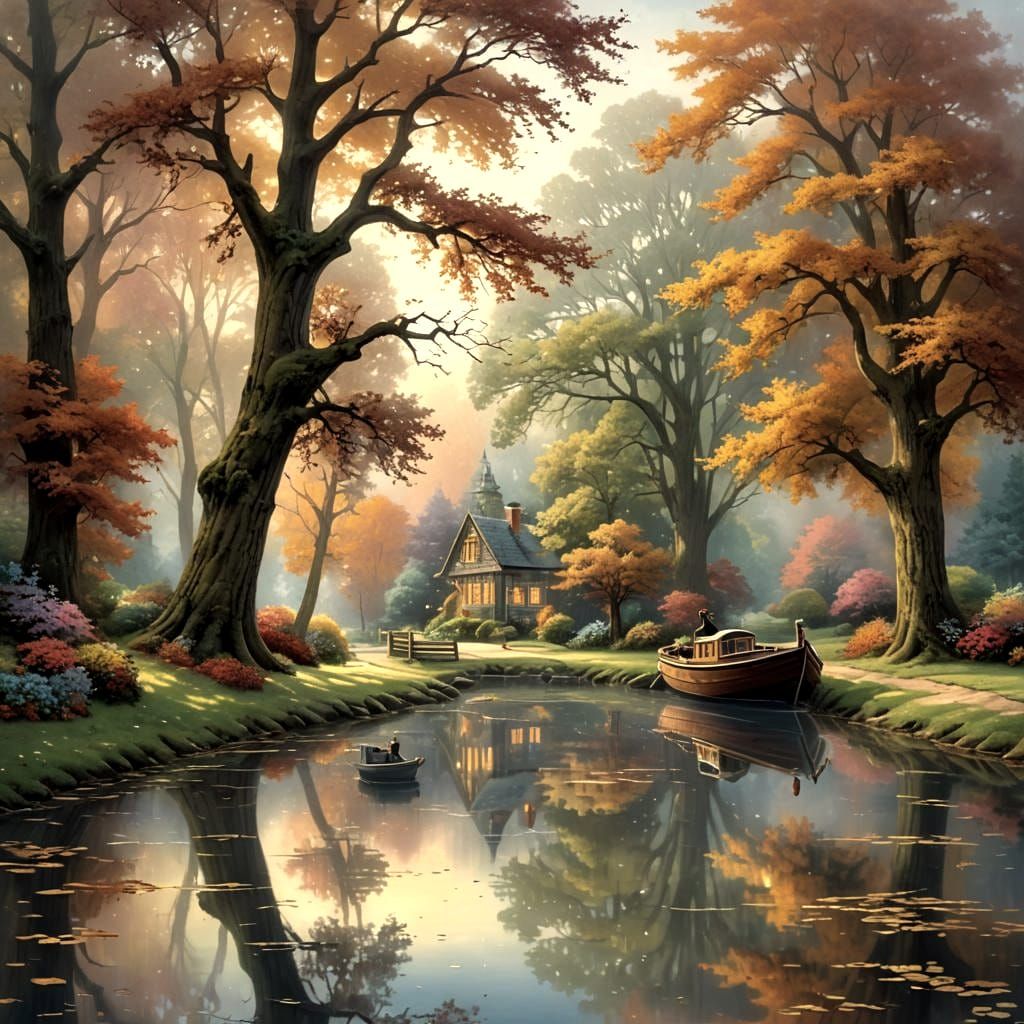 Autumn Oak Reflection in Ethereal Fantasy Style