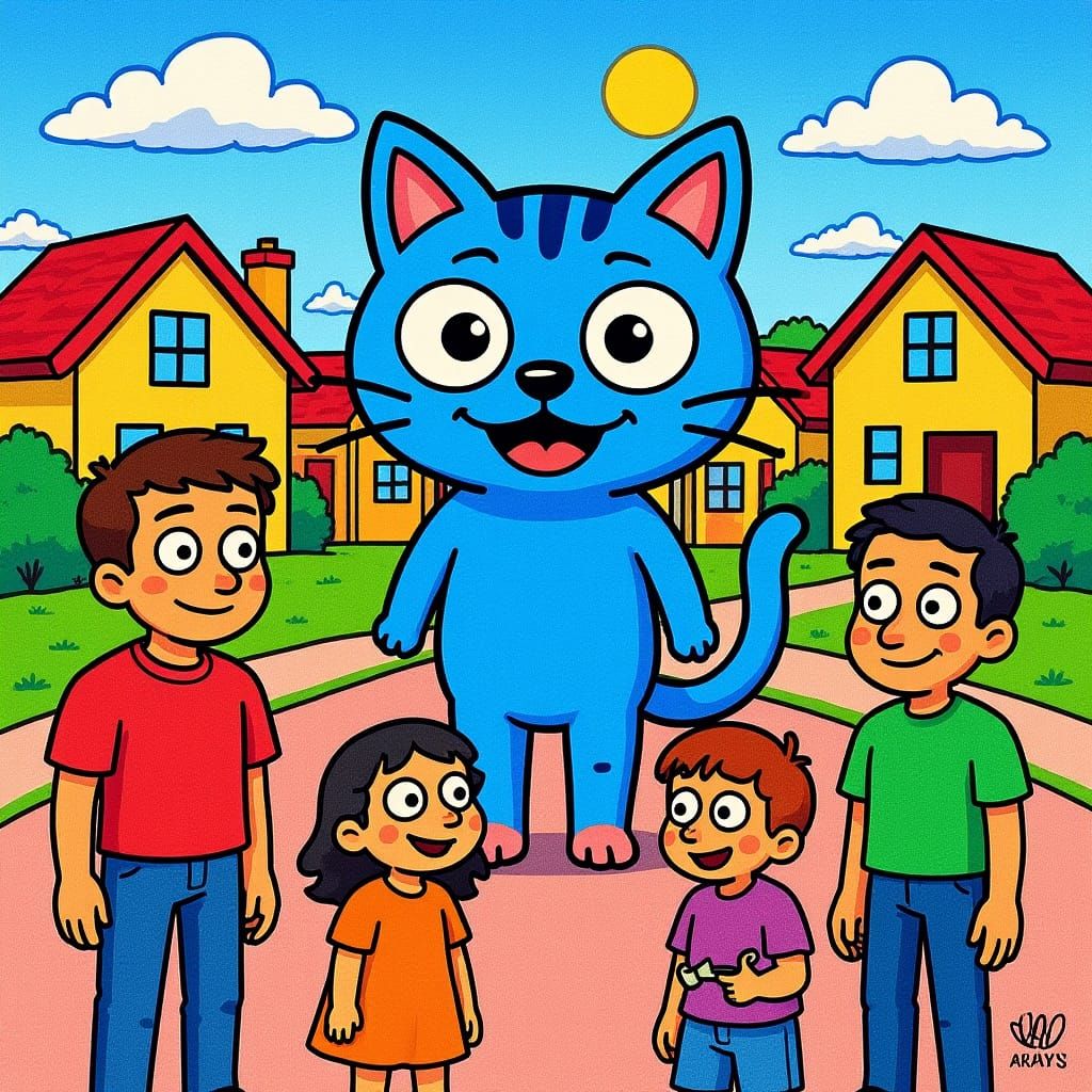 Gumball and Family in Surreal Suburban Art Style