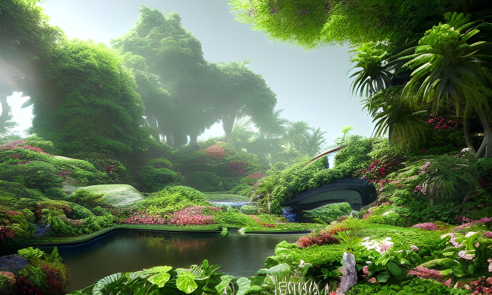 Futuristic Botanic Monastery Garden in Hyperrealistic Style