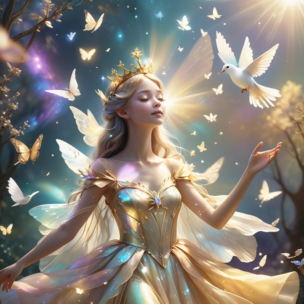 Fairy Releases Dove in Cosmic Visionary Art