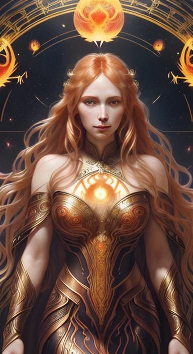 Fiery Maiden: An Intricate Art Nouveau Oil Painting