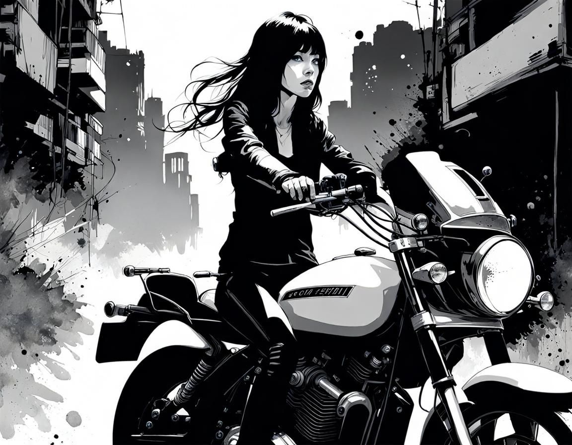 Ink Splatter Portrait of Biker Girl