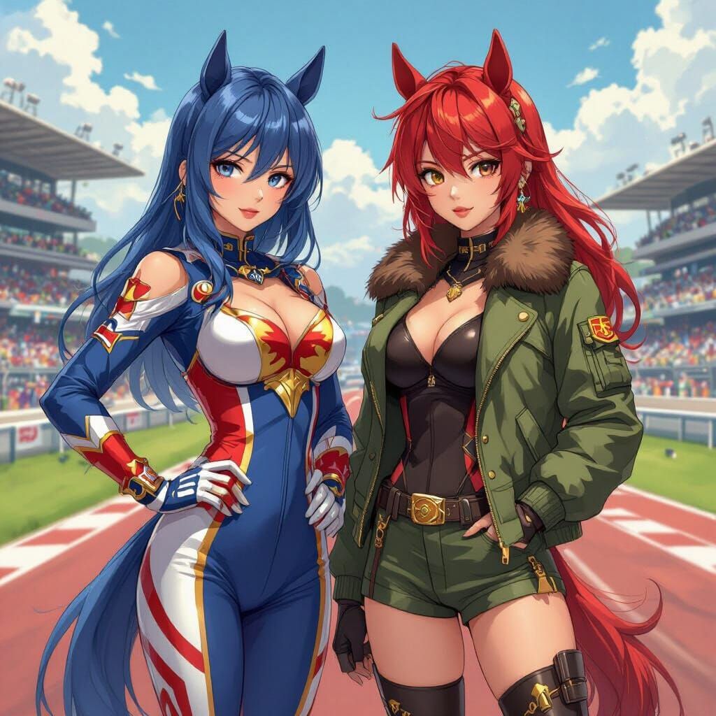 Horse Girls on Racetrack in Anime Style