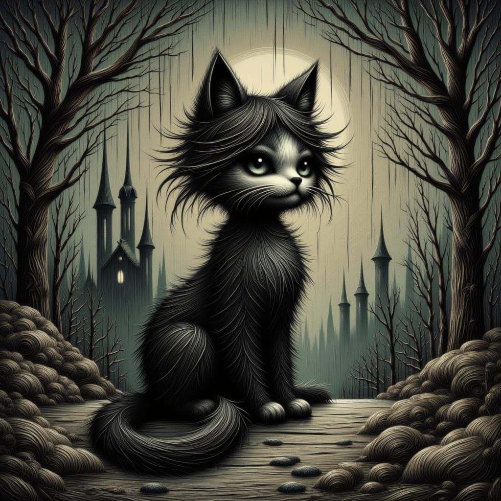 Gothic Cat in Dark Manga Style