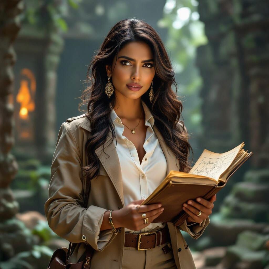 Adventurer in Jungle Ruins, Cinematic Portrait