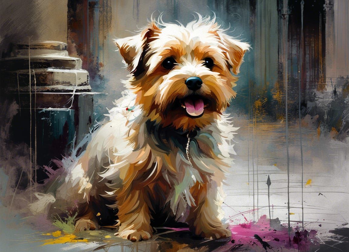 Ethereal Norfolk Terrier Ghost in Gothic Setting