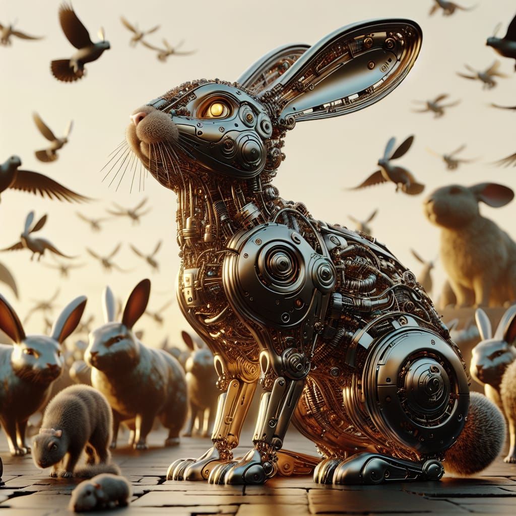 Mechanized Bunny in Zoo Scene: Sci-Fi Art