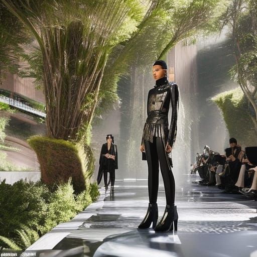 Futuristic Urban Woman's Fashion in Surreal Cyberpunk Style