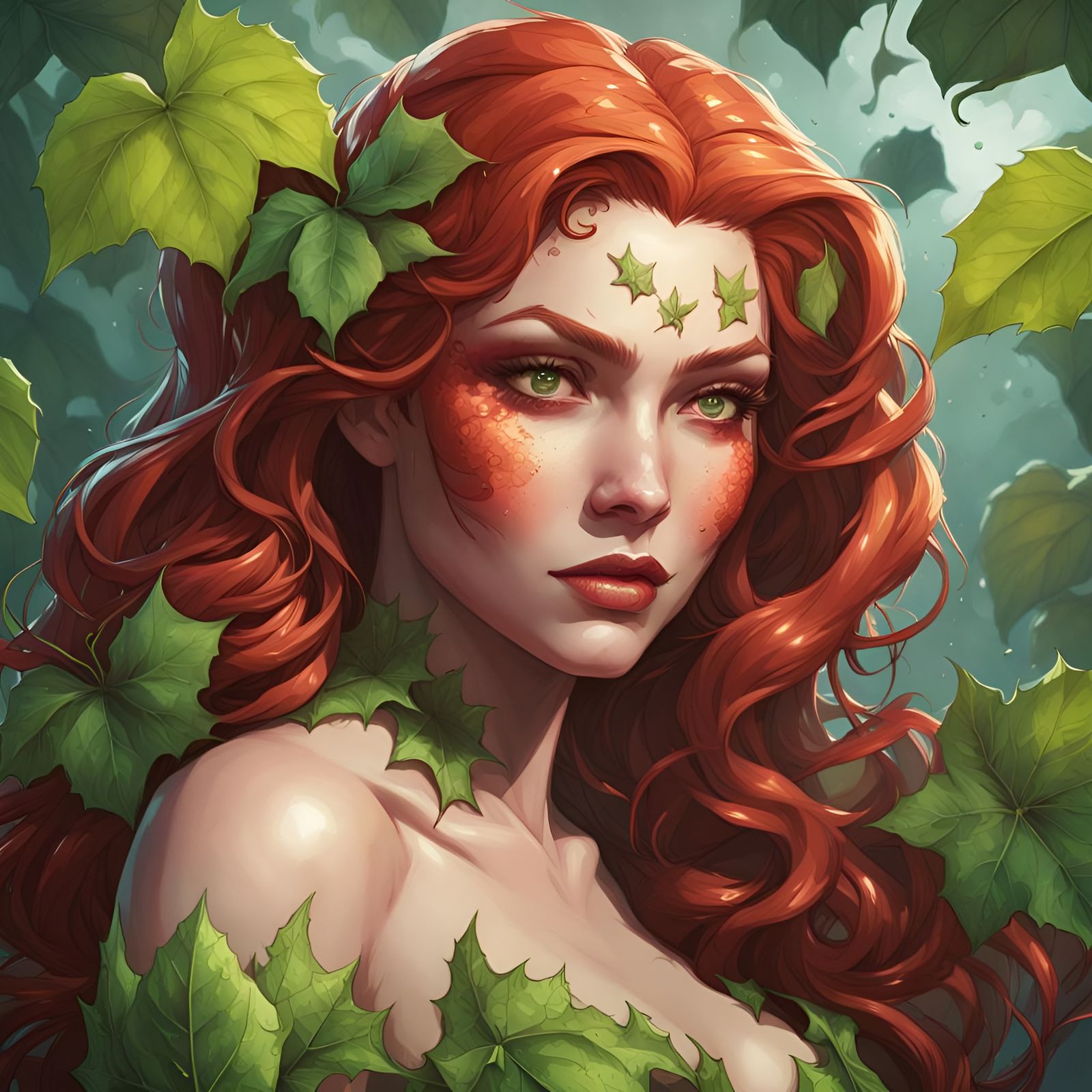 Poison Ivy Portrait in Art Nouveau Style