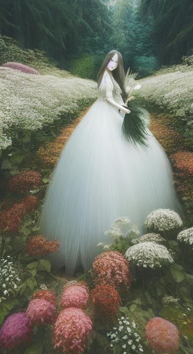 Elegant Woman with Flower in Etching Style