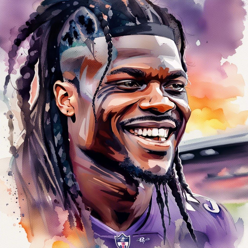 Smiling Man in Digital Watercolor Summerscape Sunset