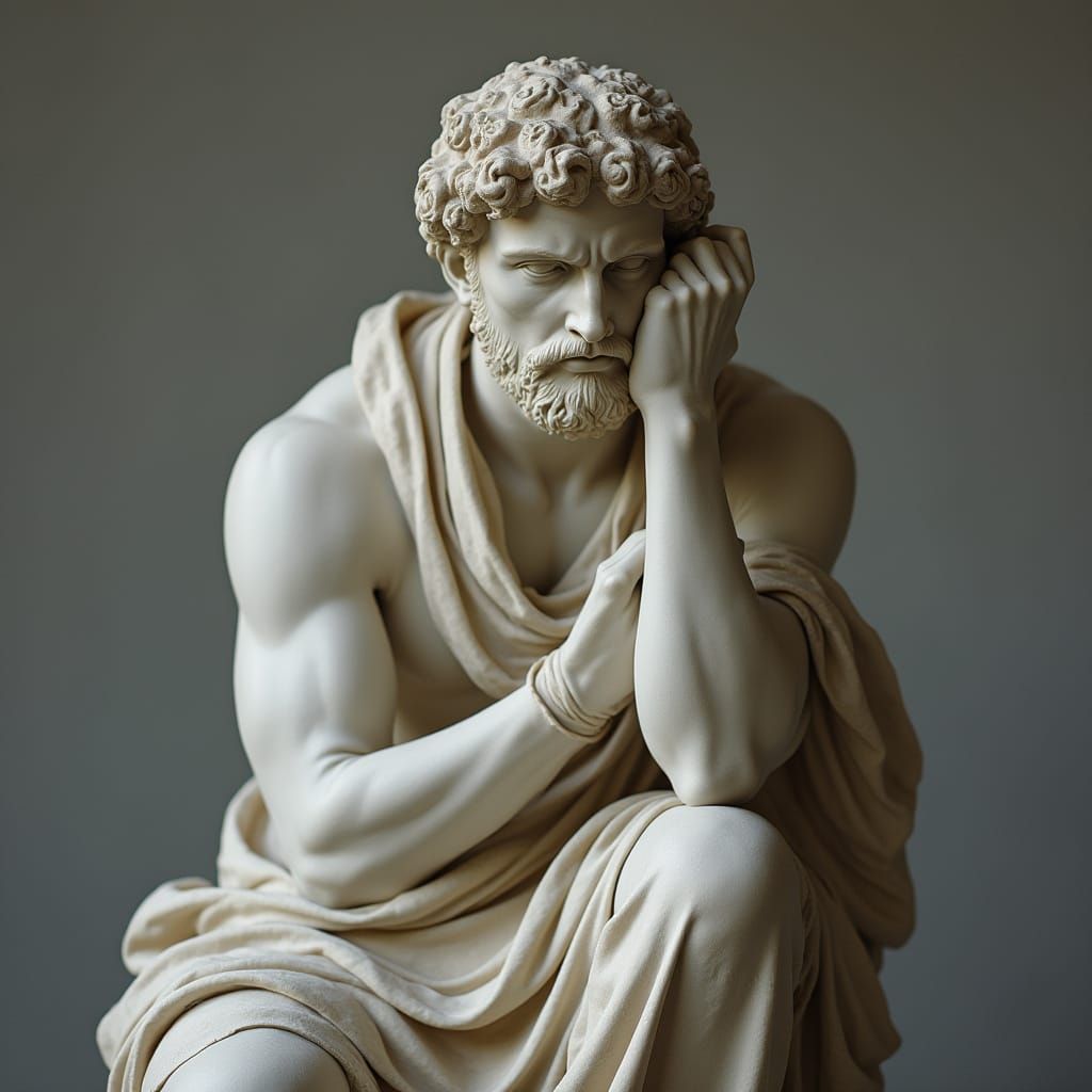 Stoic Figure in Contemplation: Classical Sculpture