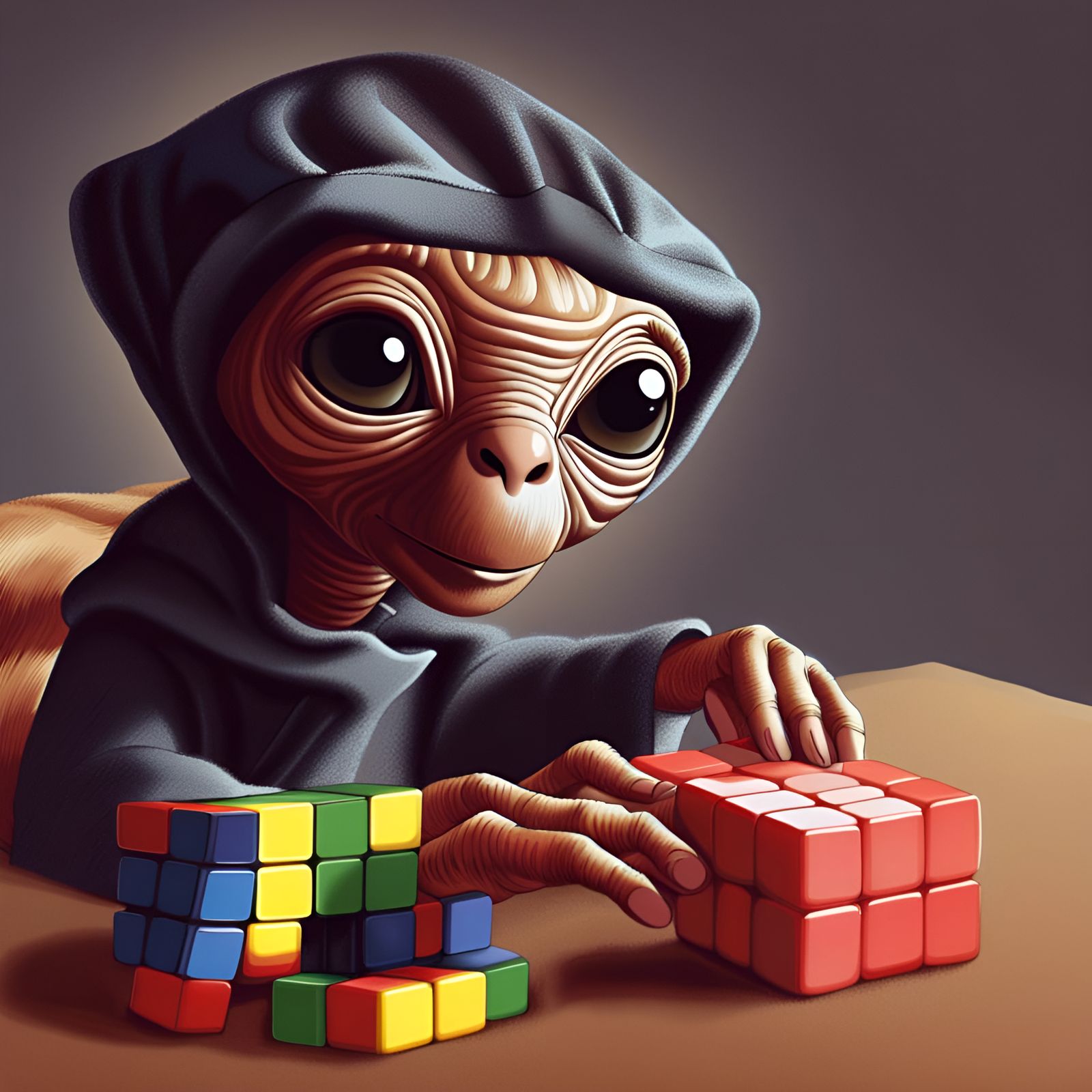 E.T. Intrigued by a Rubik's Cube