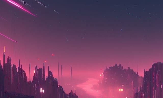 Night Sky Star Fall: Dark Fantasy Cyberpunk Concept Art