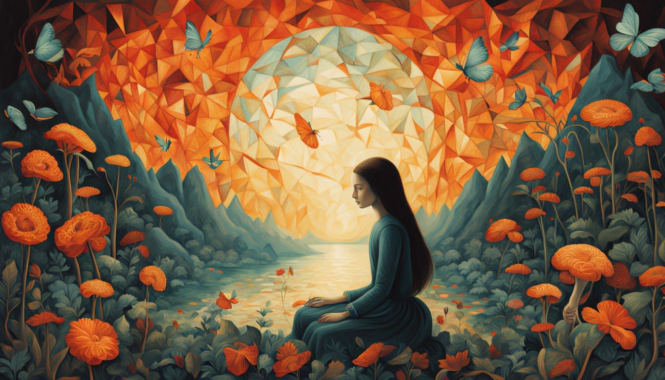 Glowing Bio Art Collage of Woman with Broken Heart