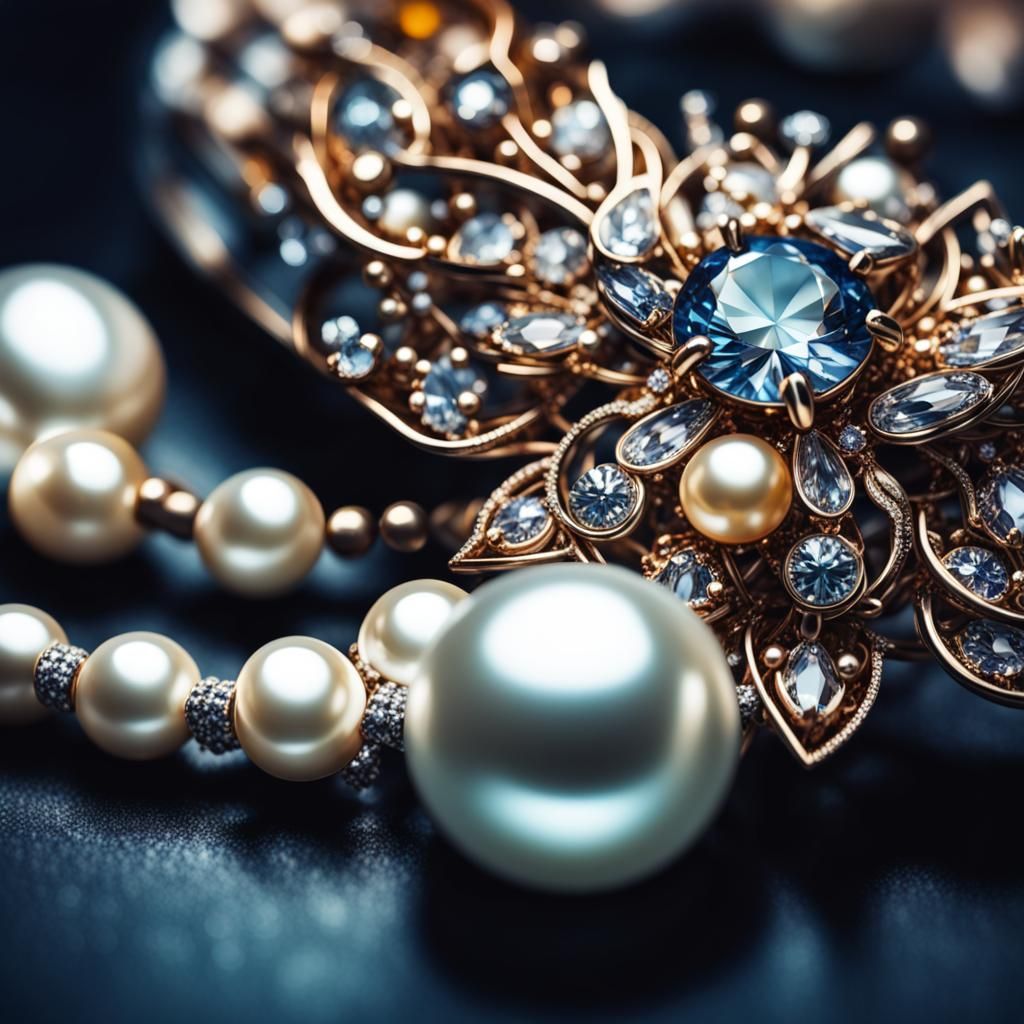 Gems and Pearls Jewelry with Hyperrealistic Detail
