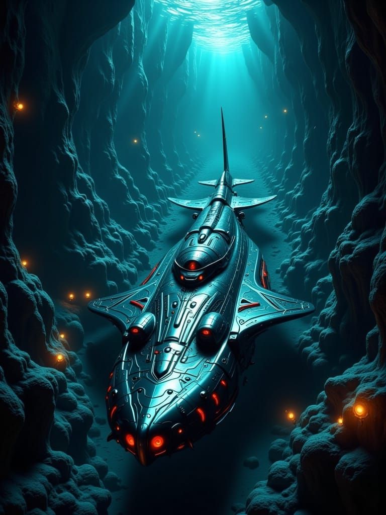 The Stingray Dominion, a colossal stingray submarine gliding...