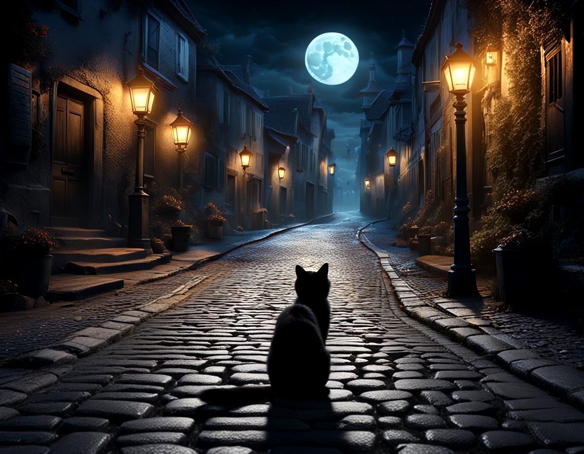 Eerie Black Cat Crossing Street on Friday the 13th