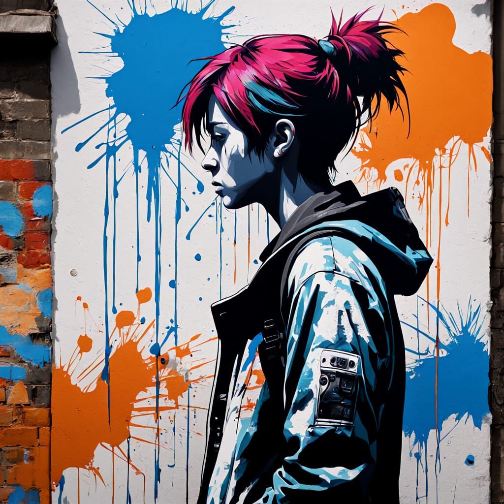 Urban Graffiti Art with Blank Face in Street Style