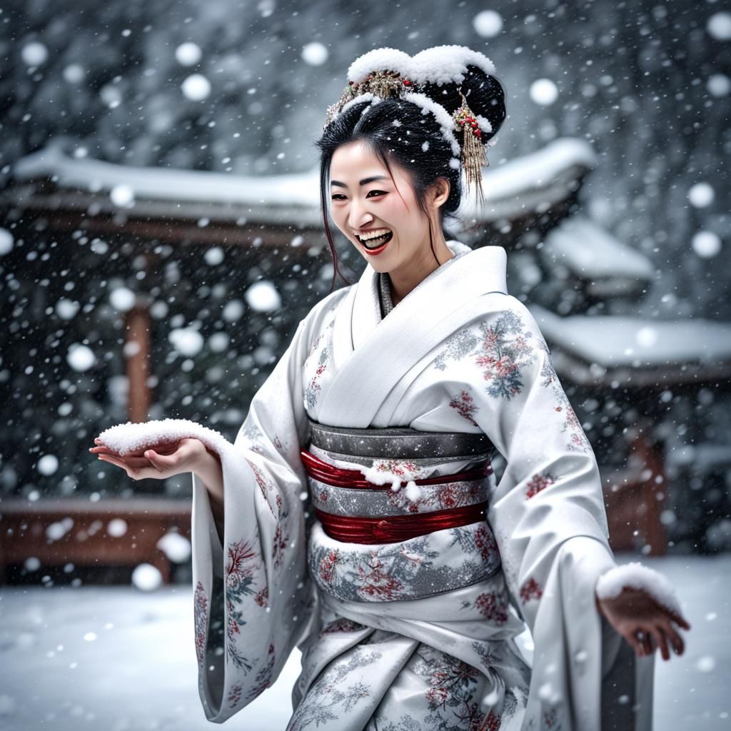 Japanese Snow Goddess Dancing in Winter