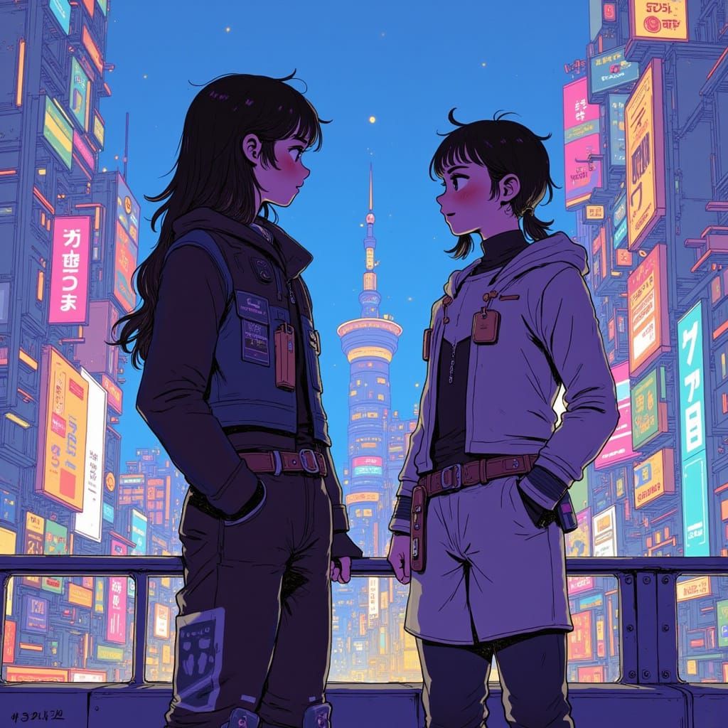 Mr. ML and Mr. GAI Oversee Metropolis in Digital Art