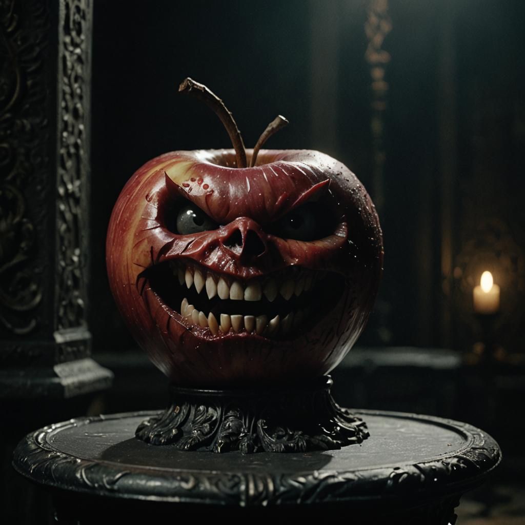 Evil Apple with Teeth in Sinister Gothic Style