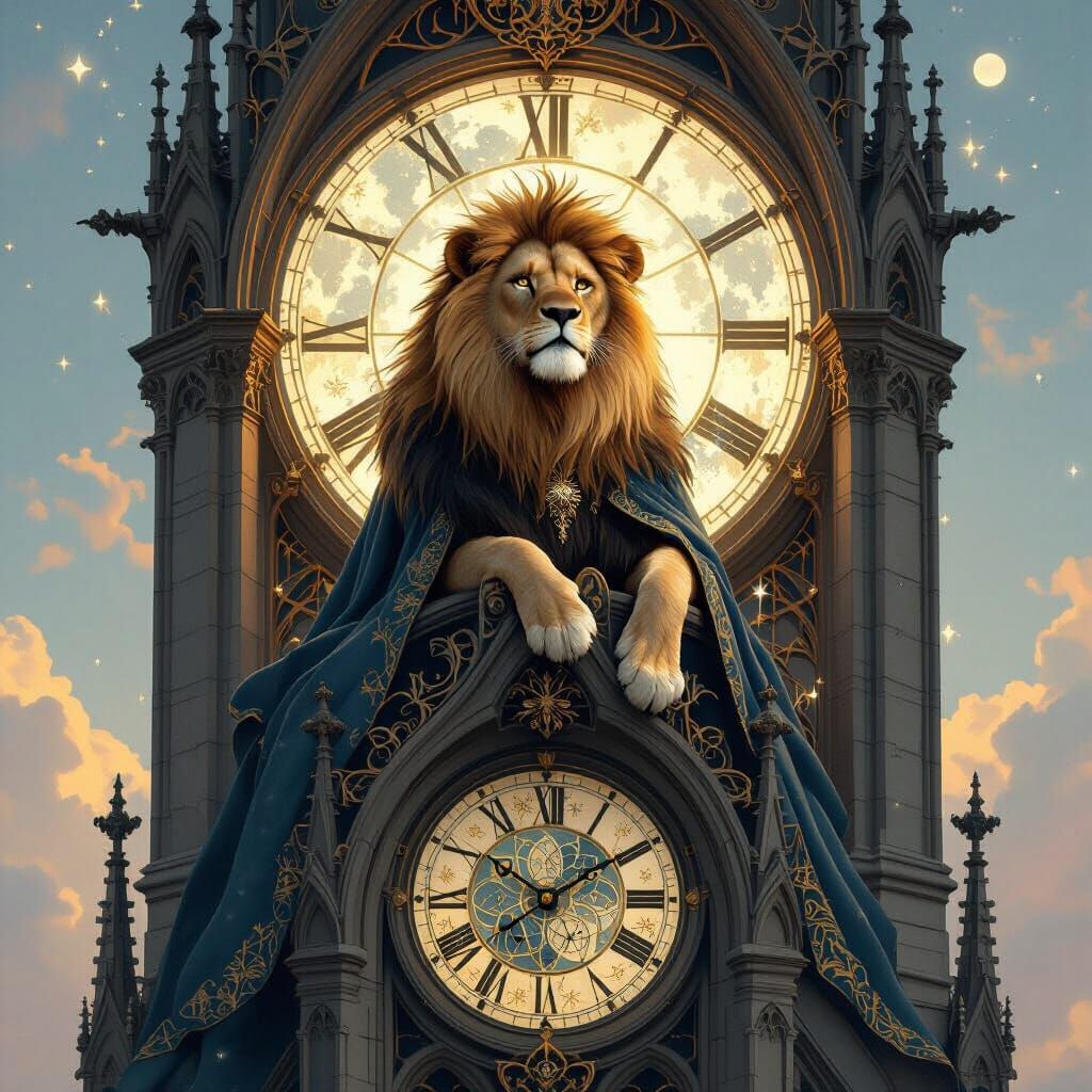 Lion with Stardust Mane in Celestial Clocktower